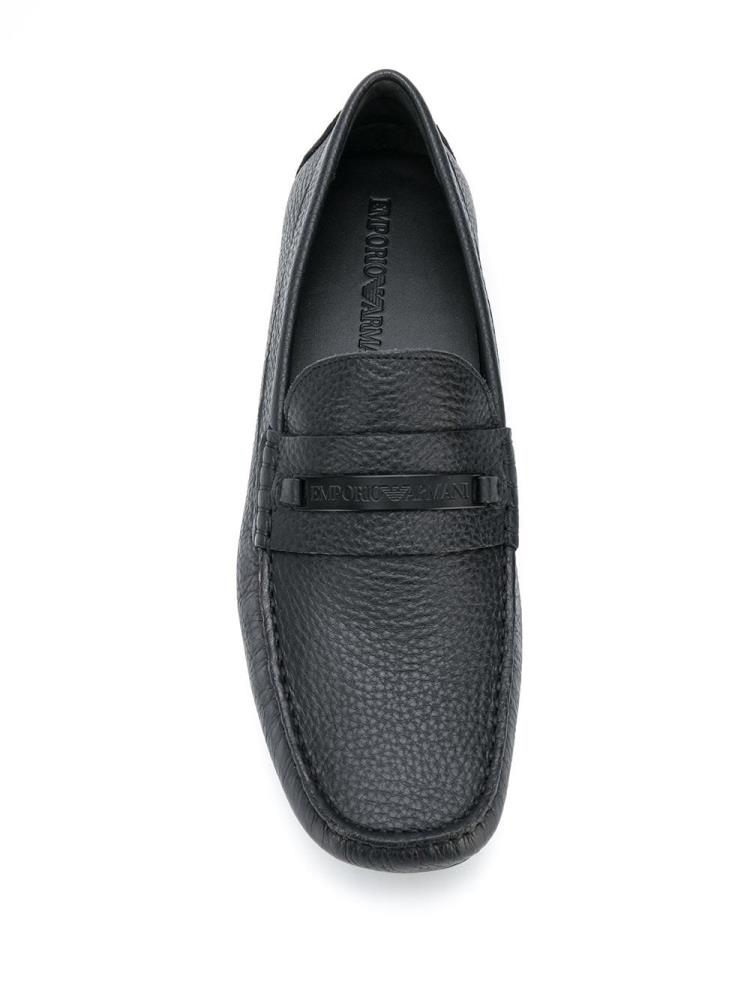 Loafers Armani Emporio Textured Logo Plaque Hombre Negras | 0LZ5ZPZL