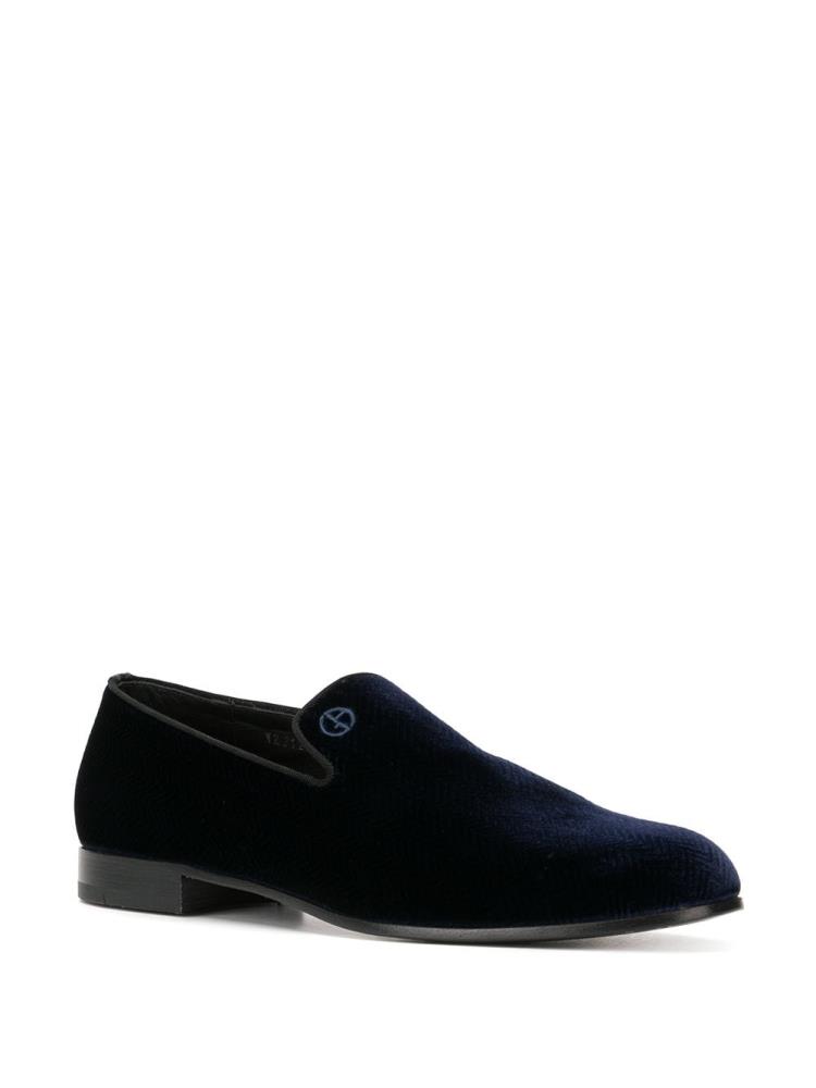 Loafers Giorgio Armani Velvet Logo Hombre Azules | EBQ9N8HD