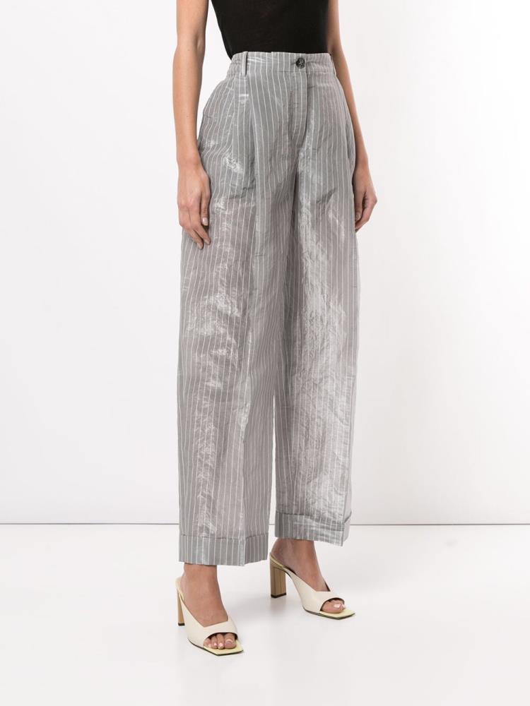 Pantalones Armani Emporio Crinkle Effect Pinstriped Mujer Gris Plateadas | XAXYFA4S