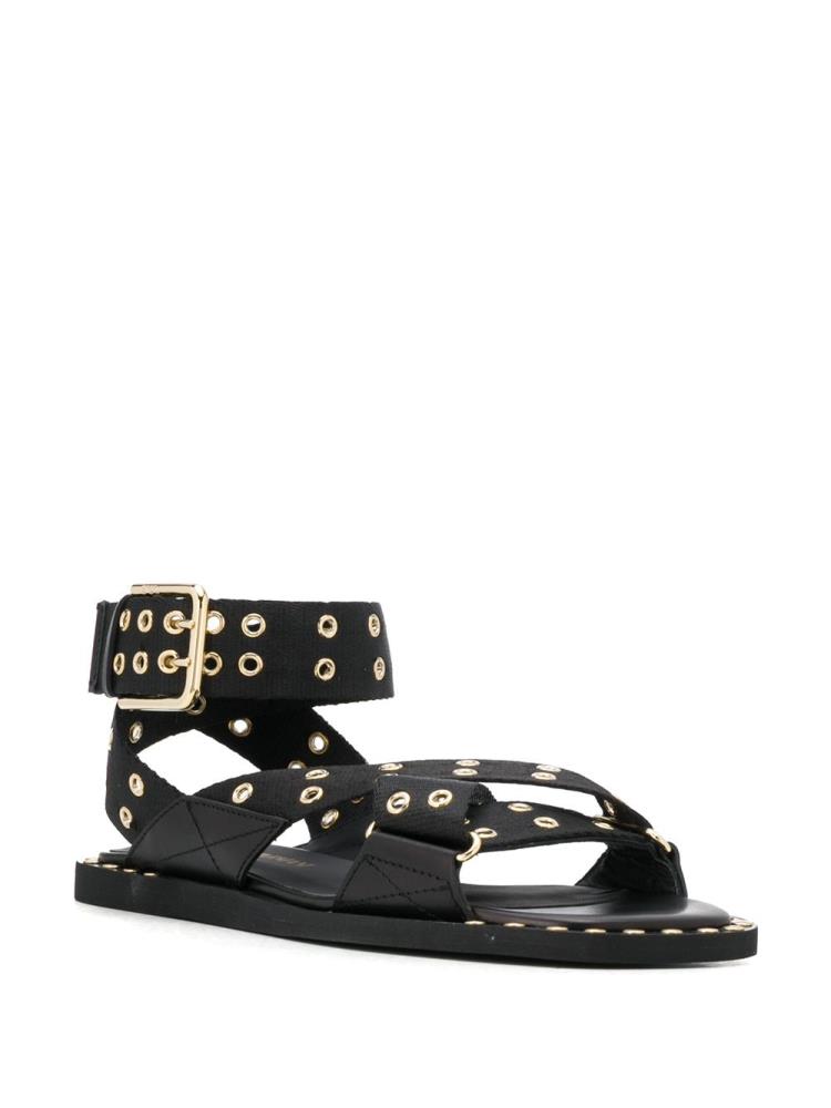 Sandalias Armani Emporio Eyelet Stud Correa Mujer Negras | 69QYV2TH