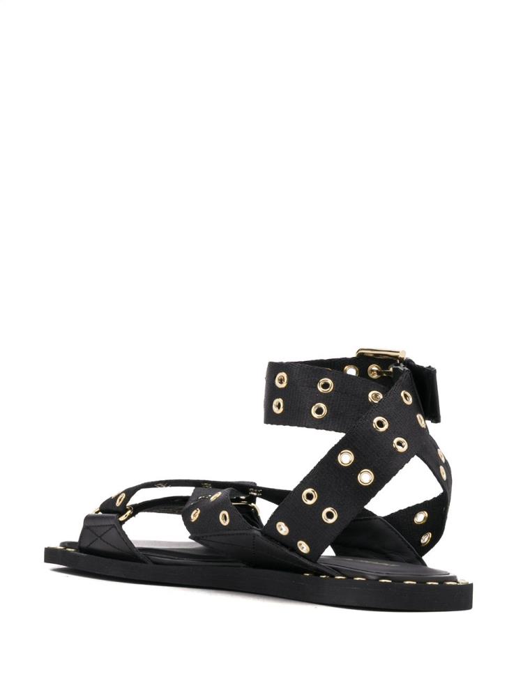 Sandalias Armani Emporio Eyelet Stud Correa Mujer Negras | 69QYV2TH