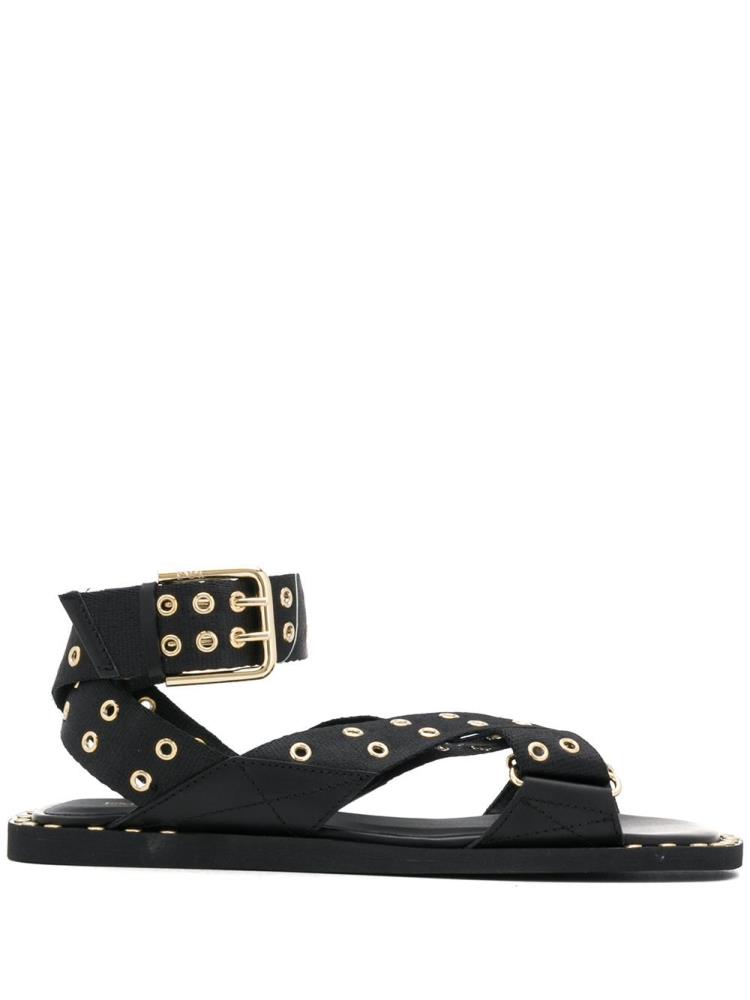 Sandalias Armani Emporio Eyelet Stud Correa Mujer Negras | 69QYV2TH