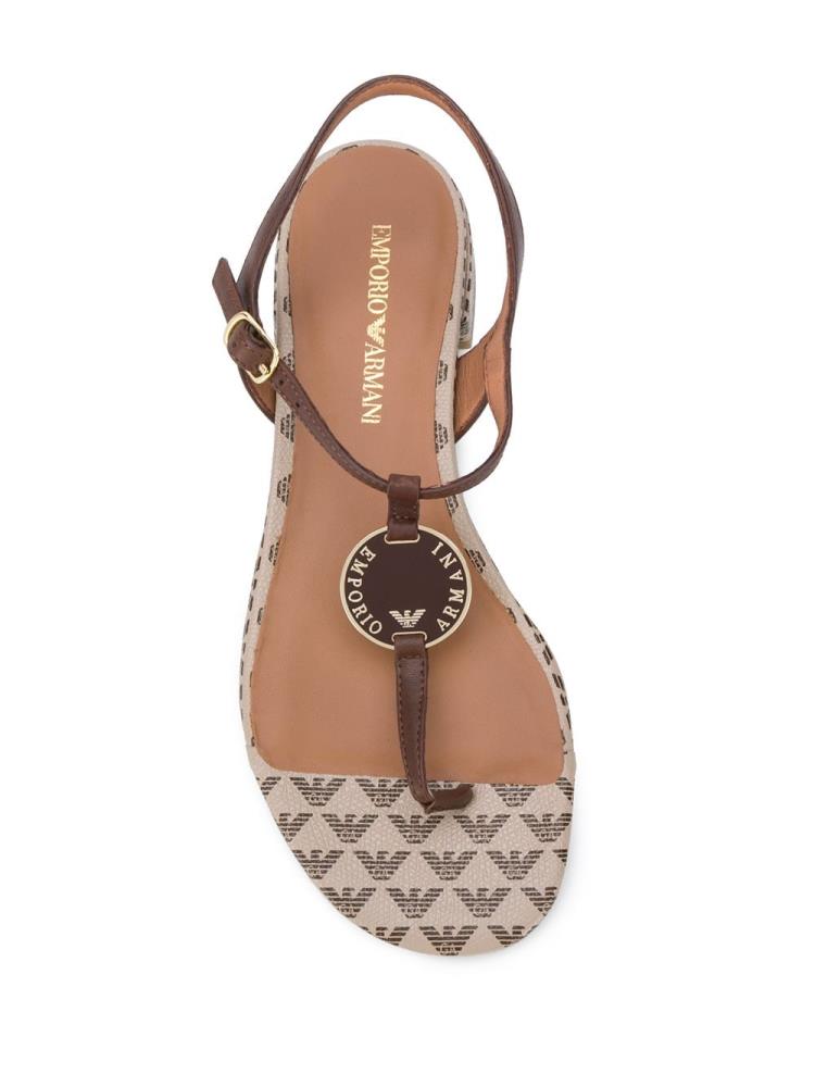 Sandalias Armani Emporio Logo Plaque T Bar Mujer Marrones | 8HJHW5VR