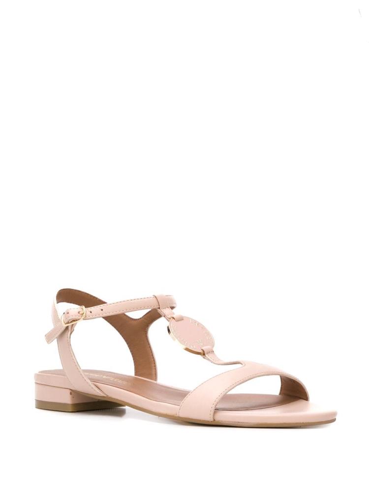 Sandalias Armani Emporio Low Heel Logo Mujer Beige | NV0B6V44