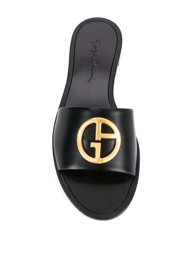 Sandalias Giorgio Armani Logo Plaque Planos Mujer Negras | OS7C46BW