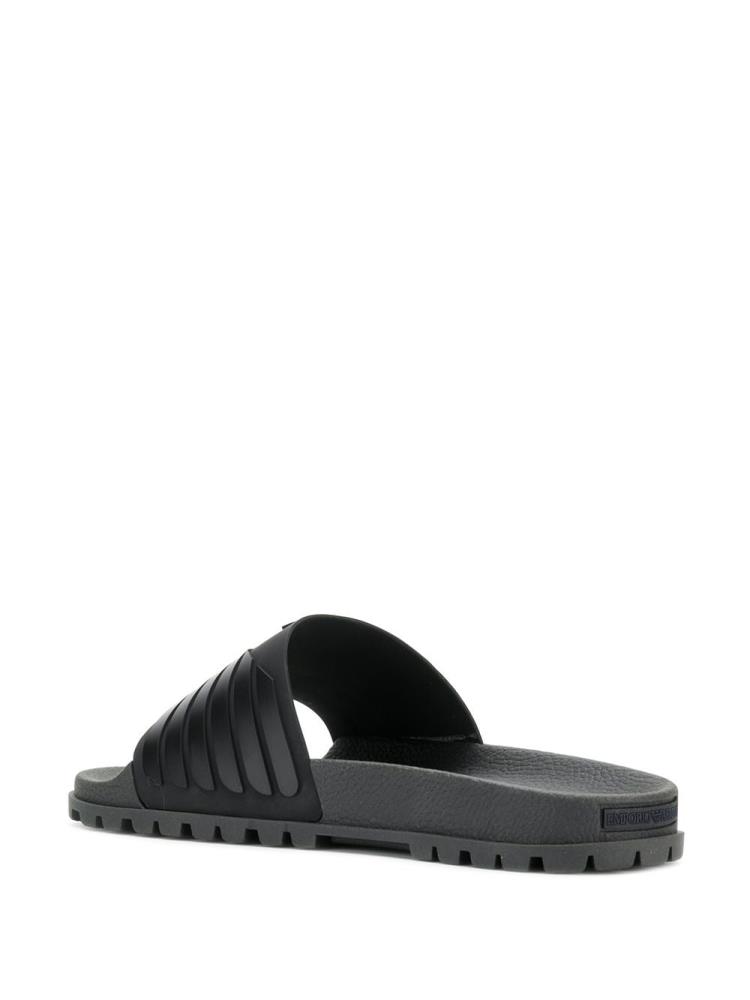 Sandalias de Diapositivas Armani Emporio Ribbed Logo Hombre Negras | 3ZU5ER3O