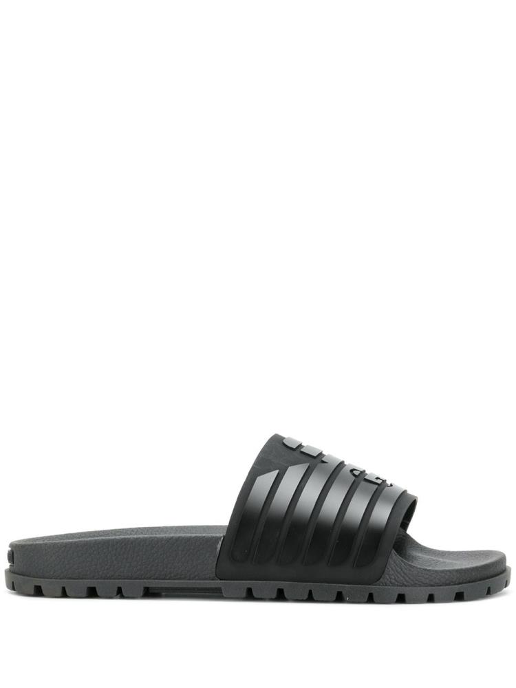 Sandalias de Diapositivas Armani Emporio Ribbed Logo Hombre Negras | 3ZU5ER3O