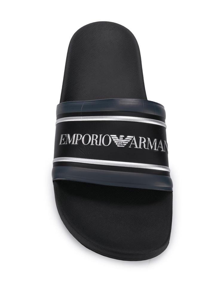 Sandalias de Diapositivas Armani Emporio Logo Print Planos Hombre Negras Azules | 9ASIV3IJ