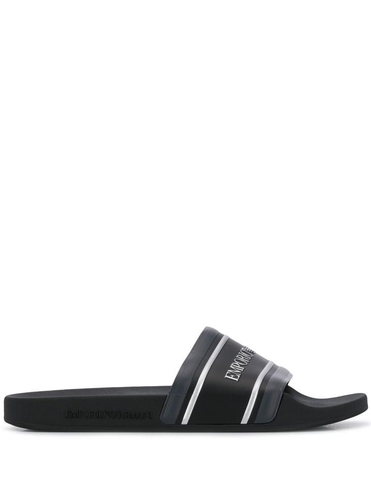 Sandalias de Diapositivas Armani Emporio Logo Print Planos Hombre Negras Azules | 9ASIV3IJ