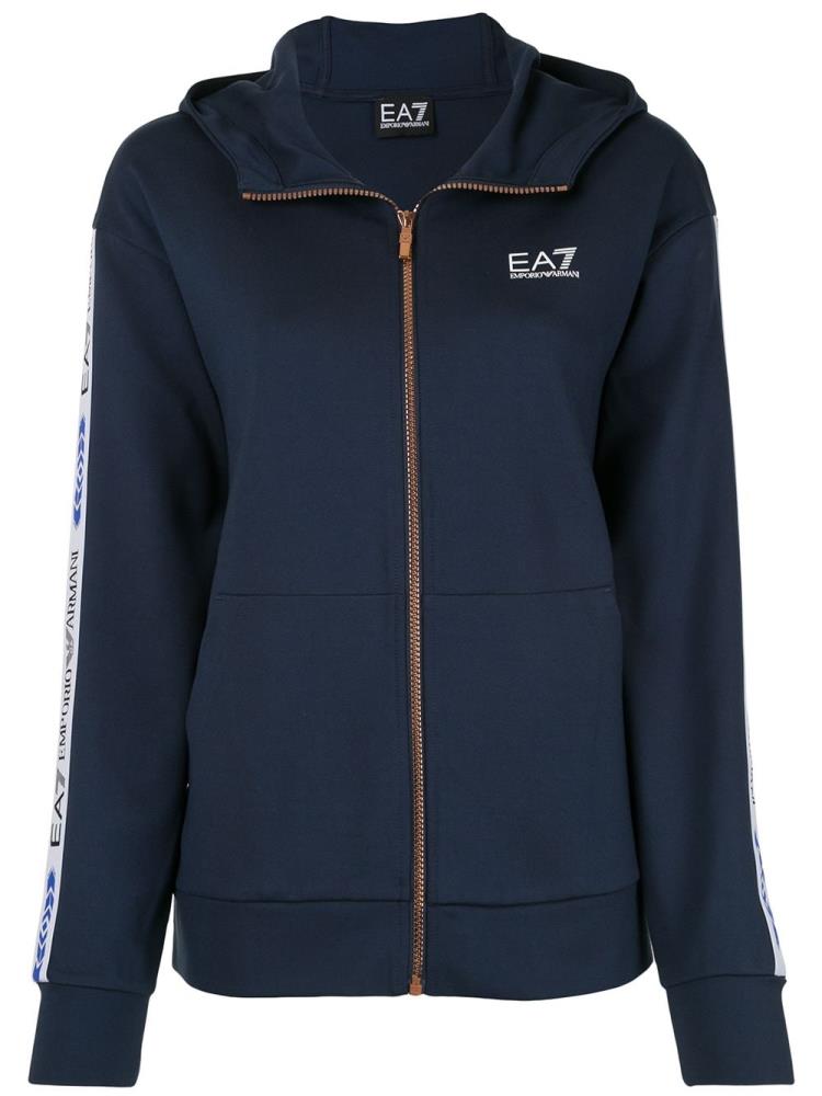 Sudadera Con Capucha Ea7 Emporio Armani Logo Tape Zip Up Mujer Azules Blancas | 375KC4BO