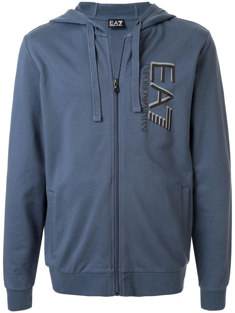 Sudadera Con Capucha Ea7 Emporio Ea7 Vertical Logo Zip Through Hombre Azules | 4XTJ0SF4