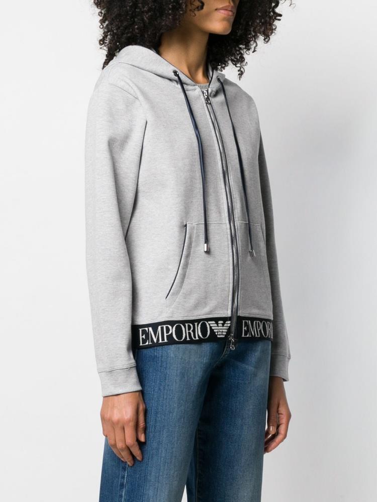 Sudadera Con Capucha Armani Emporio Zip Front Logo Waistband Mujer Gris | KKHHAL6D