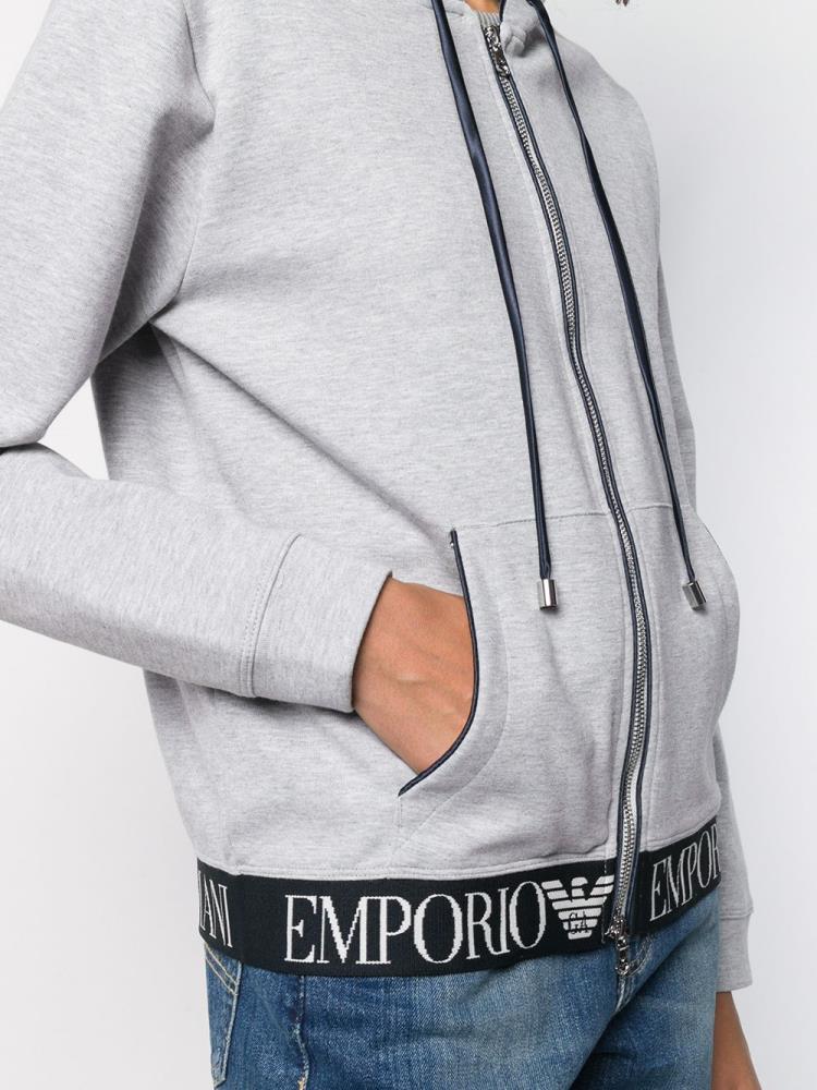 Sudadera Con Capucha Armani Emporio Zip Front Logo Waistband Mujer Gris | KKHHAL6D