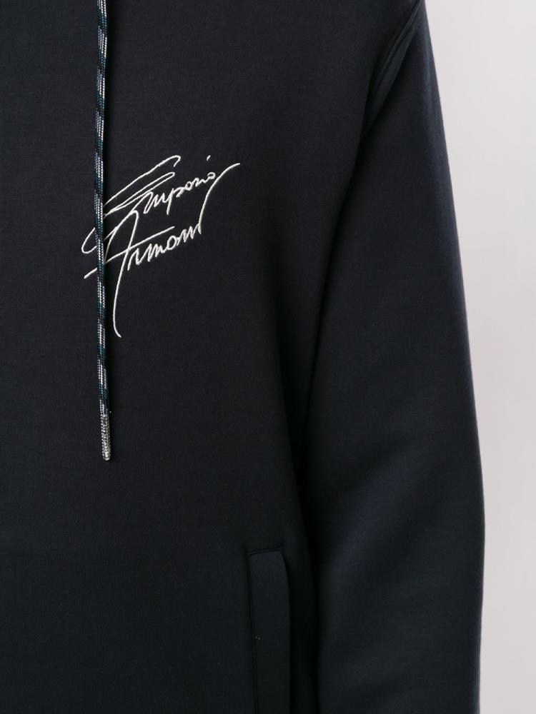 Sudadera Con Capucha Armani Emporio Signature Logo Hombre Azules Blancas | NWE9VSF3