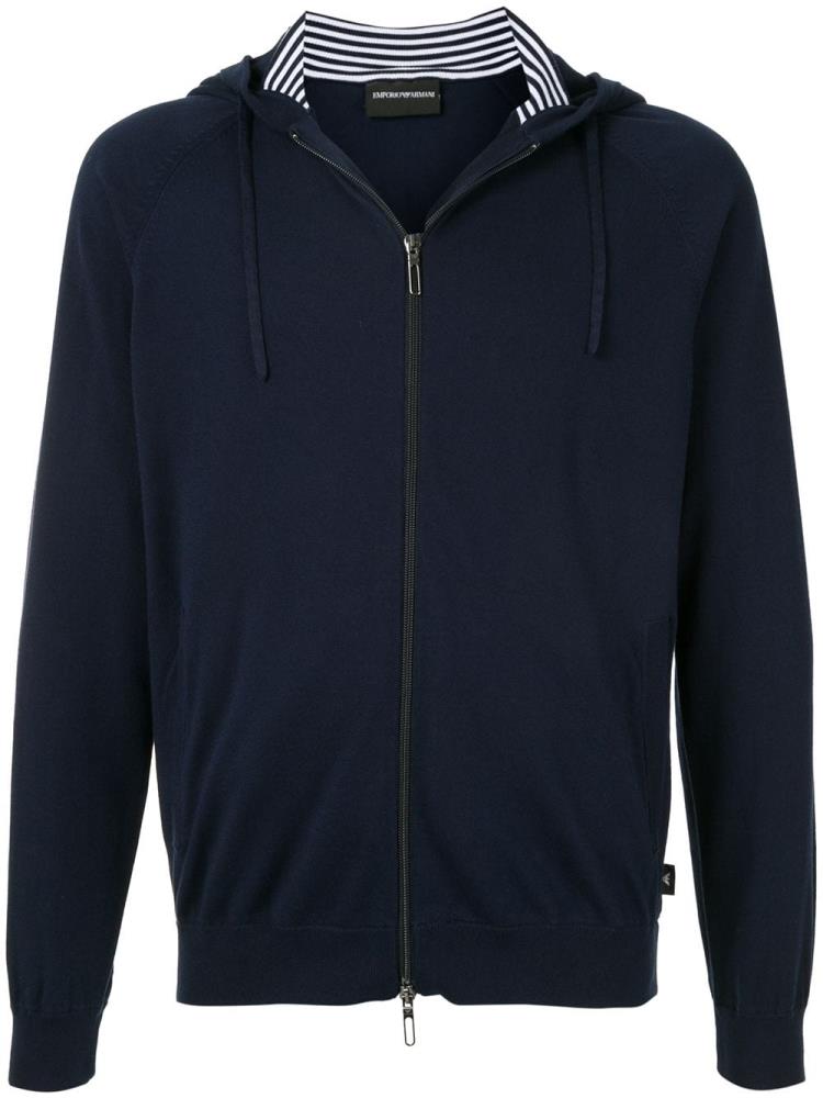 Sudadera Con Capucha Armani Emporio Zipped Algodon Hombre Azules | O8ANOFHP