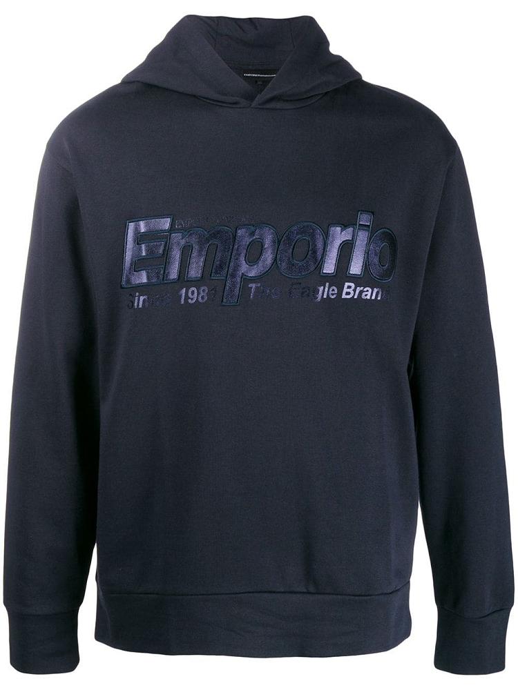 Sudadera Con Capucha Armani Emporio Logo Embroidered Hombre Azules | ZM2CX7V1