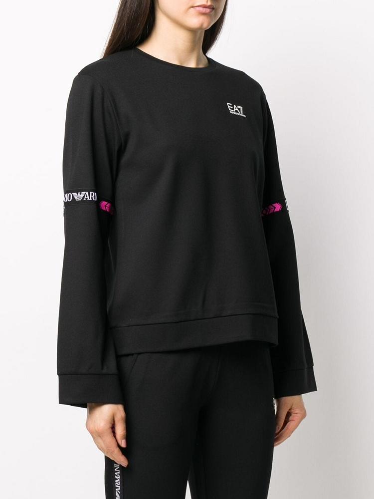 Sudaderas Ea7 Emporio Armani Logo Tape Oversized Fit Mujer Negras | TBP4Z9TM