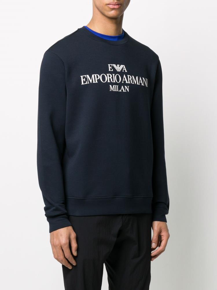 Sudaderas Armani Emporio Logo Print Crew Neck Hombre Azules | 18RTV9TK