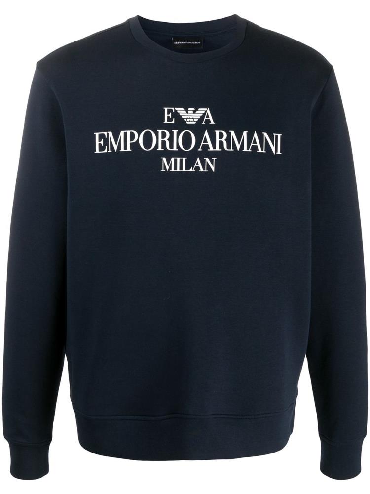 Sudaderas Armani Emporio Logo Print Crew Neck Hombre Azules | 18RTV9TK