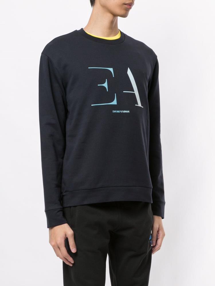 Suéteres Armani Emporio Long Sleeve Logo Print Hombre Azules | BGN55UQZ