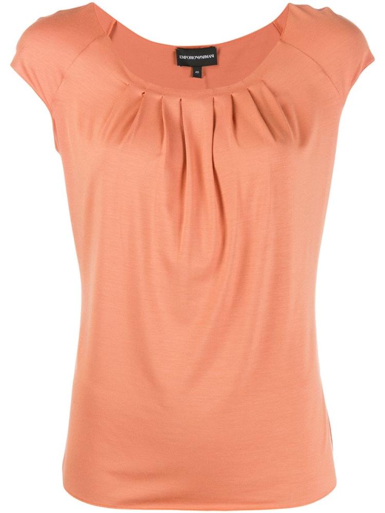 Tops Armani Emporio Pleated Corta Sleeve Mujer Beige | H28RZGQT