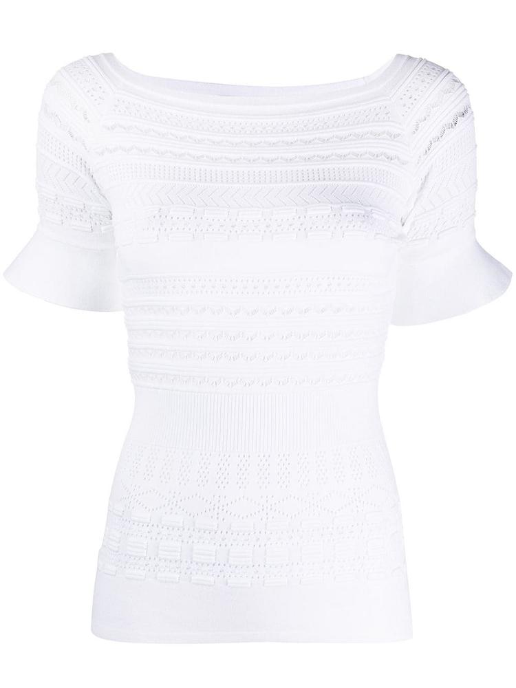 Tops Armani Emporio Pointelle Knit Ruffle Cuff R Mujer Blancas | 57HEAPEA