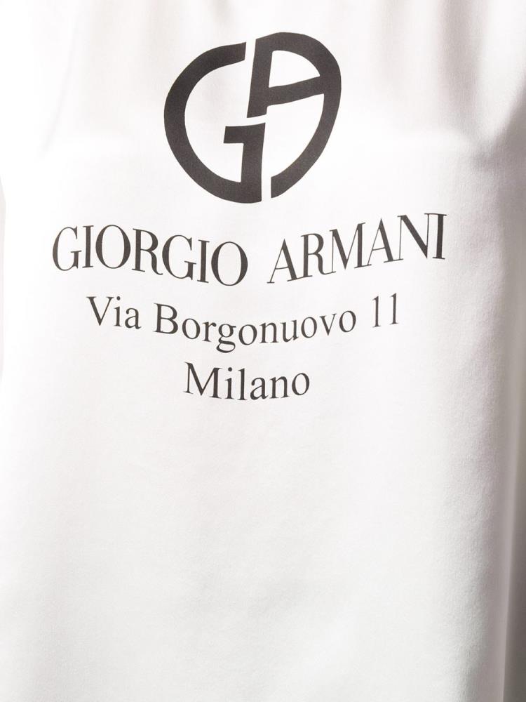 Tops Giorgio Armani Address Print Silk Mujer Blancas | K5XO8U3H