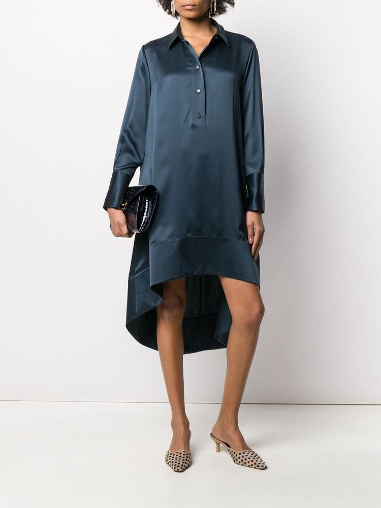 Vestido Giorgio Armani Button Down Silk Shift Vestido Mujer Azules | ZS6R7EBE