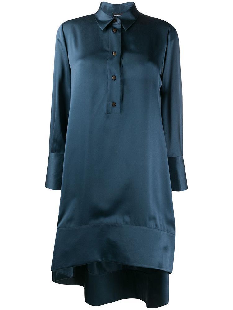 Vestido Giorgio Armani Button Down Silk Shift Vestido Mujer Azules | ZS6R7EBE