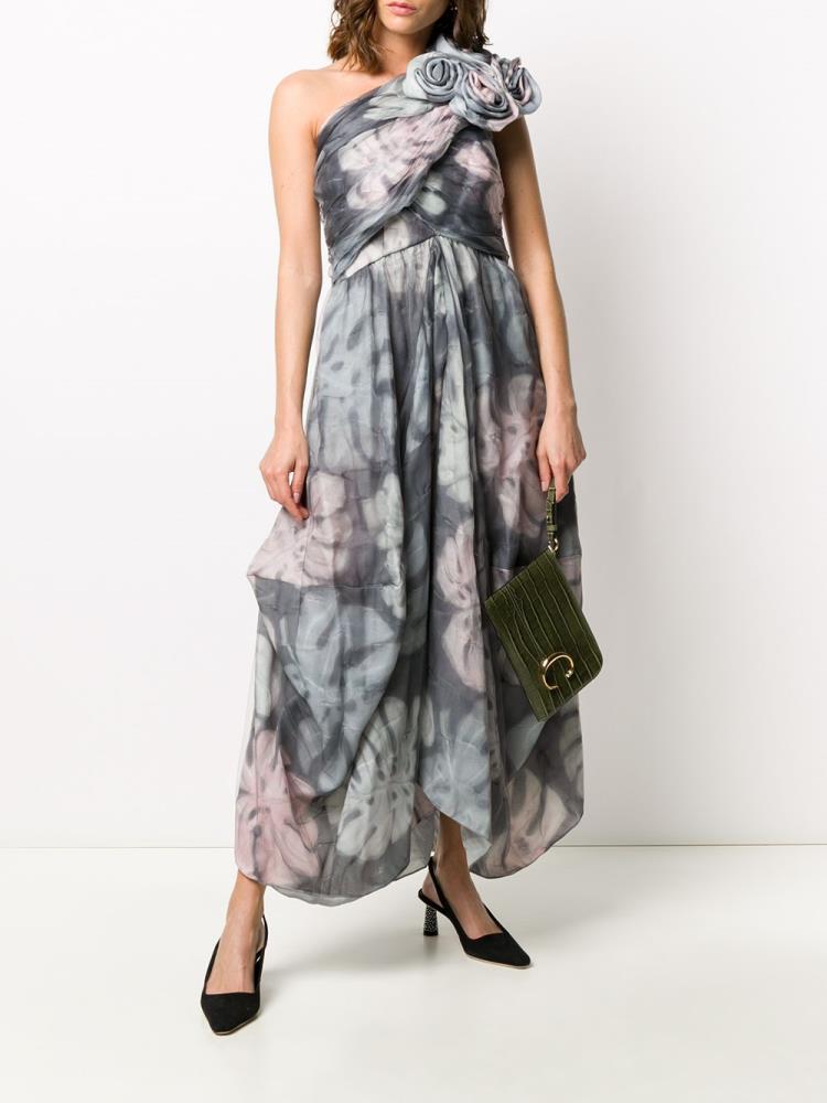 Vestido Giorgio Armani Foliage Print Pleated Mujer Gris Rosas | QYQNSVIO