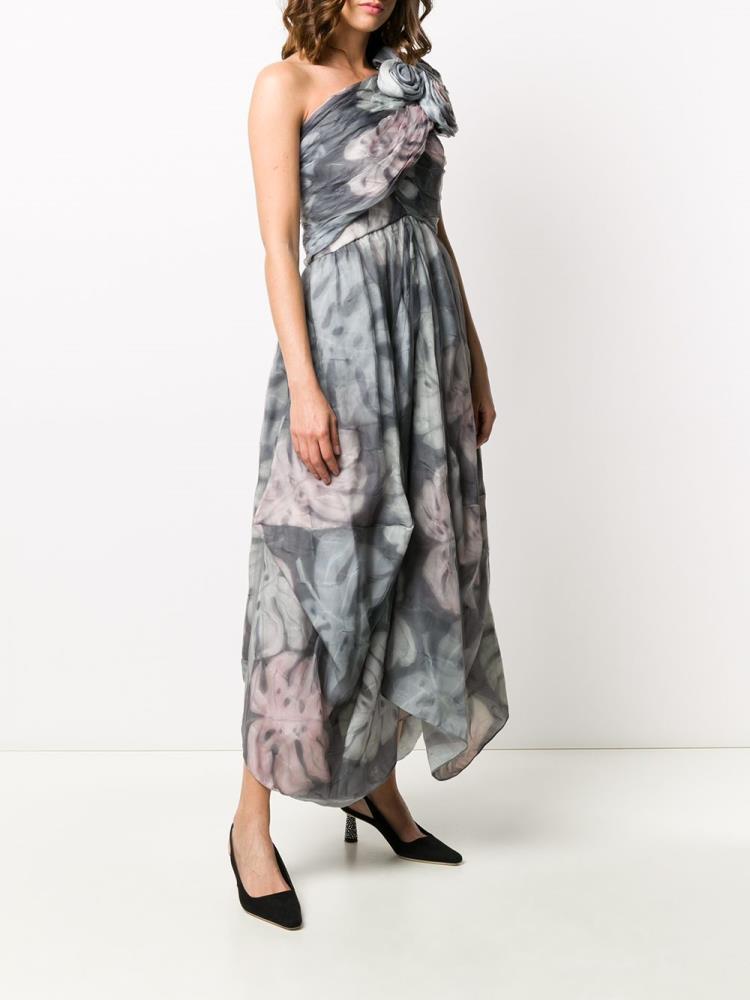 Vestido Giorgio Armani Foliage Print Pleated Mujer Gris Rosas | QYQNSVIO