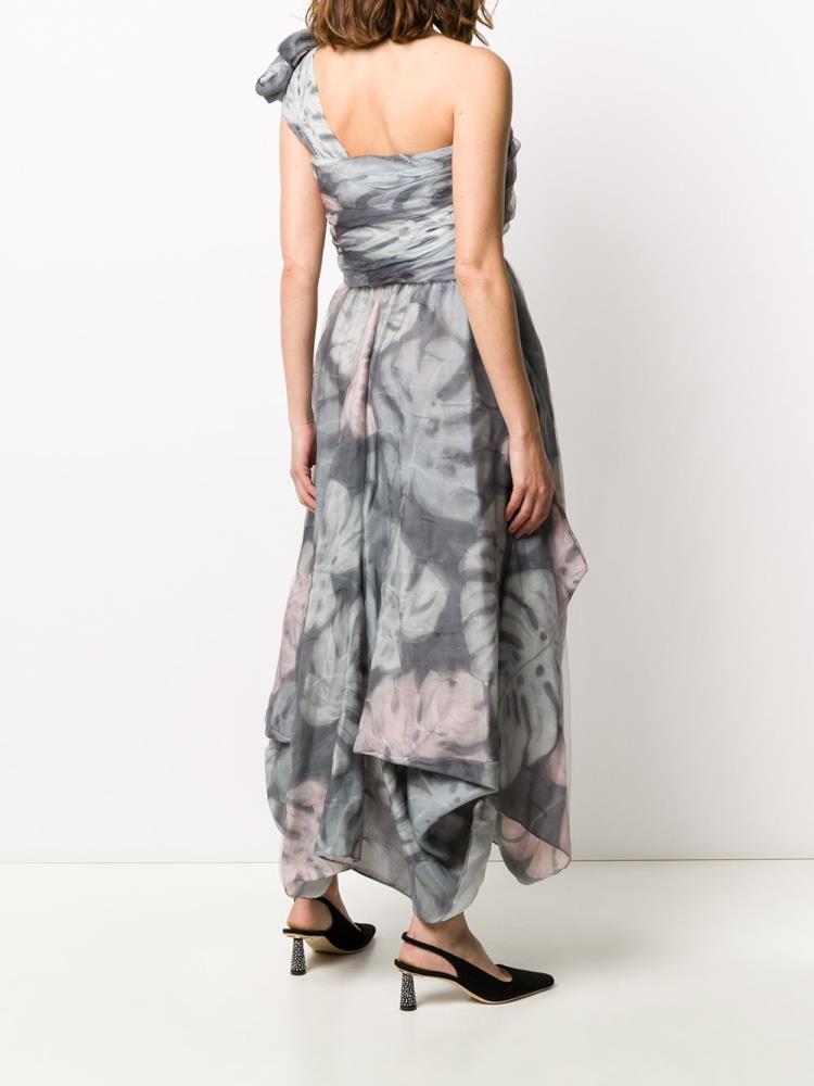 Vestido Giorgio Armani Foliage Print Pleated Mujer Gris Rosas | QYQNSVIO