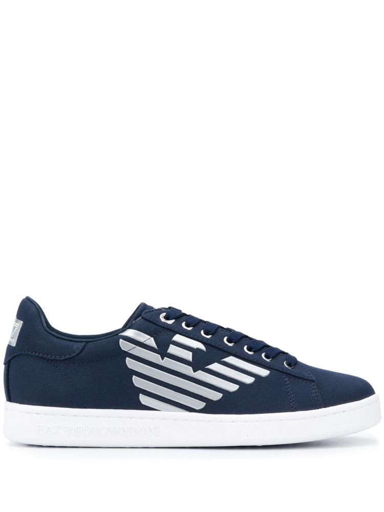 Zapatillas Ea7 Emporio Armani Logo Print Low Top Lona Hombre Azules | HAWC5EGZ